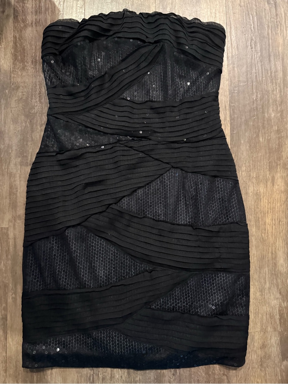 Aqua Black Sequin Ruched Strapless Dress size M
